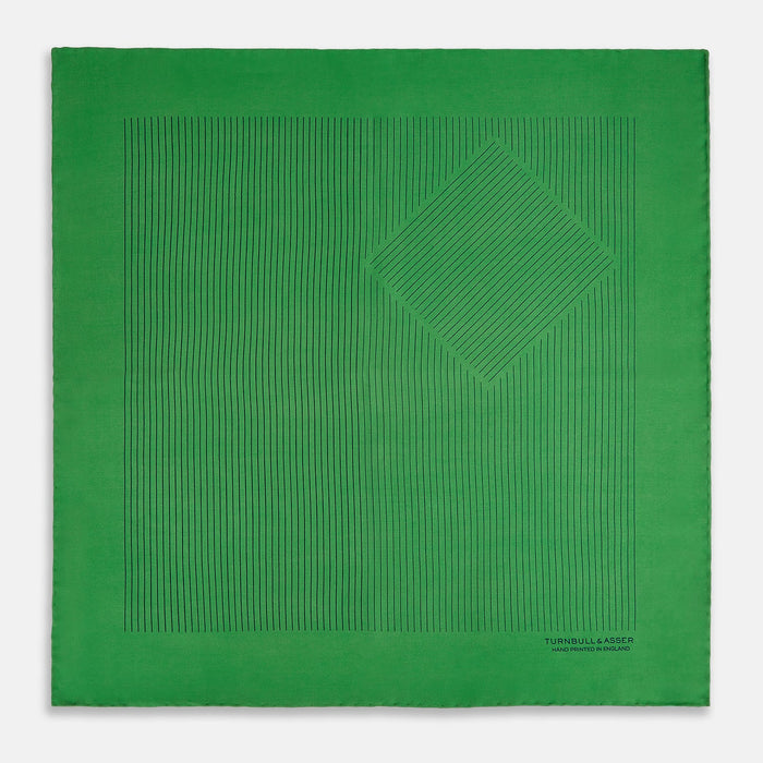 Hunter Green Stripe Silk Pocket Square Image 2