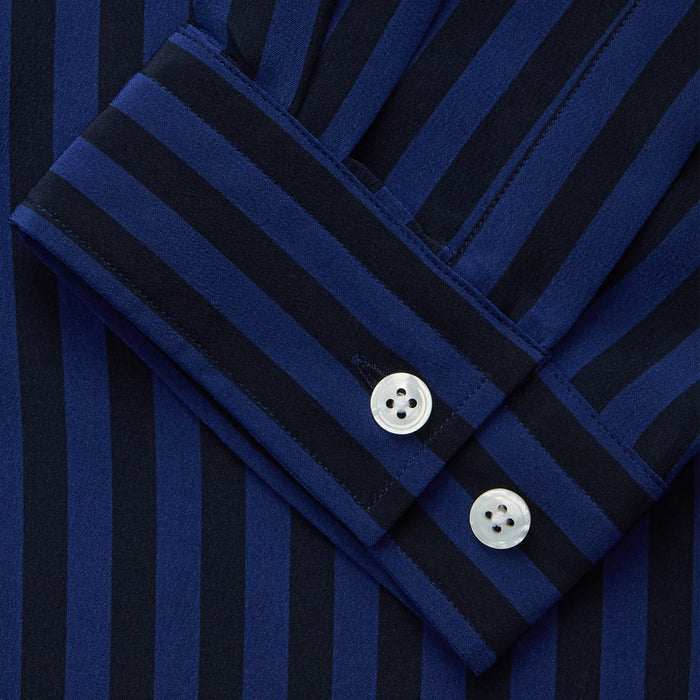 Navy and Blue Multi Stripe Silk Holiday Fit Winnington Shirt Image 1