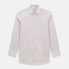 View 1 of product The Turnbull & Asser Red Tattersall Check Mayfair Shirt features long sleeves, a collar, and Italian cotton with a red tattersall check on white, shown flat against a white background.