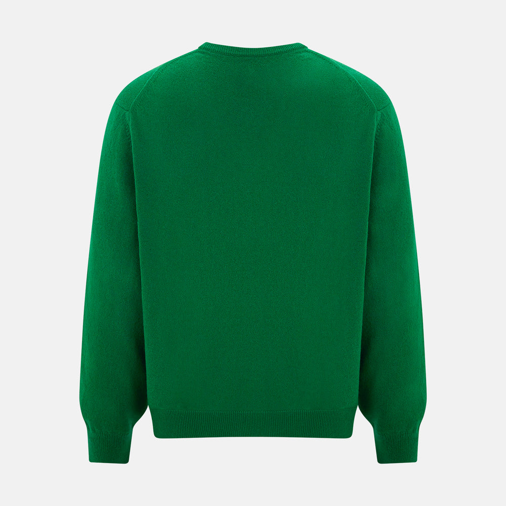 Grass Green Cashmere V-neck Jumper