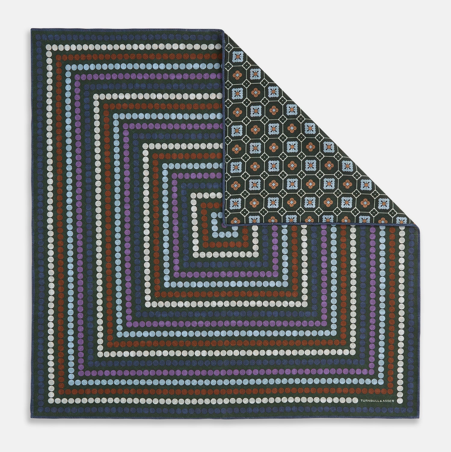 Image 5 of product Forest Green Dots and Floral Tile Double-Sided Silk Pocket Square