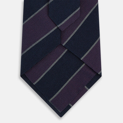 Purple And Navy Block Stripe Silk Blend Tie Image 2