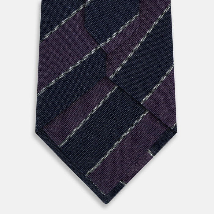Purple And Navy Block Stripe Silk Blend Tie Image 2