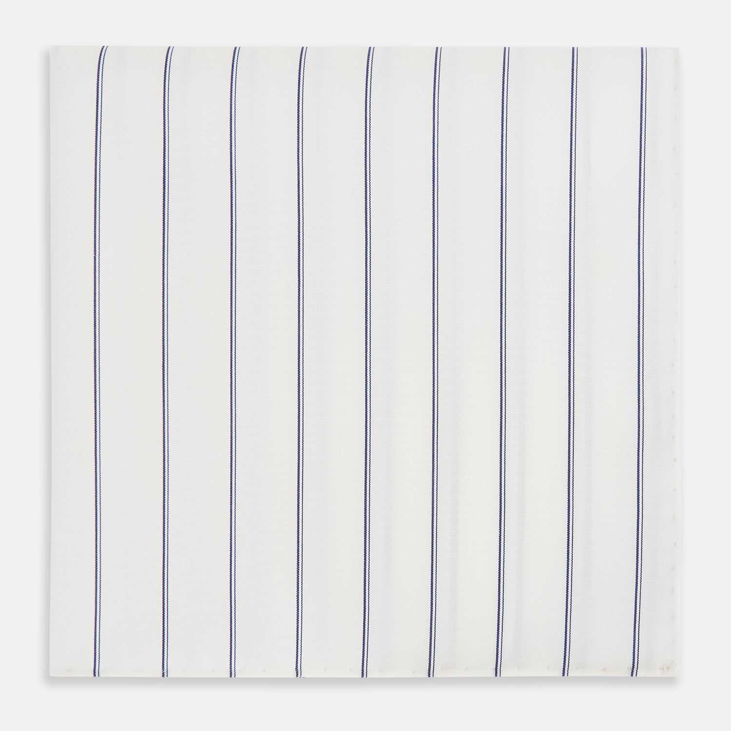 Image 1 of product The Dark Navy Double-Pinstripe Hand-Rolled Handkerchief by Turnbull & Asser features white fabric with evenly spaced thin dark navy stripes and refined hand-rolled edges.