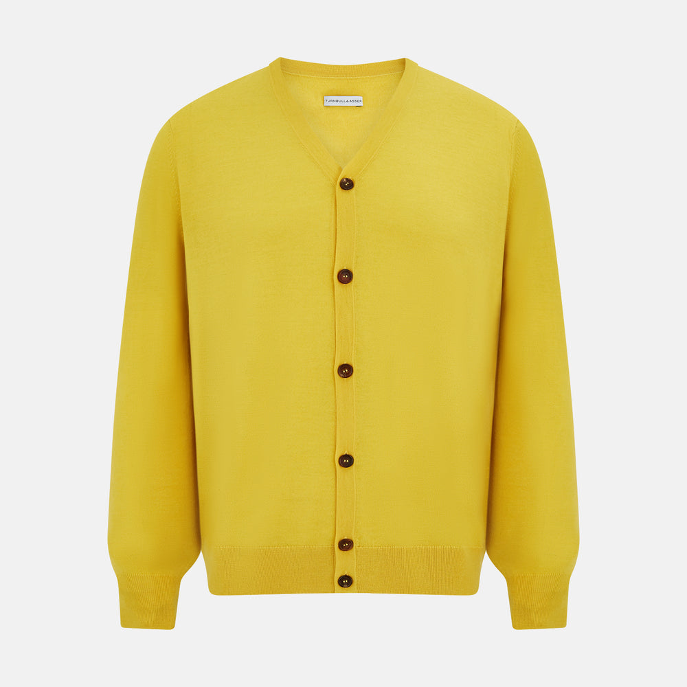 Canary Yellow Fine Merino V-Neck Cardigan – Turnbull Asser