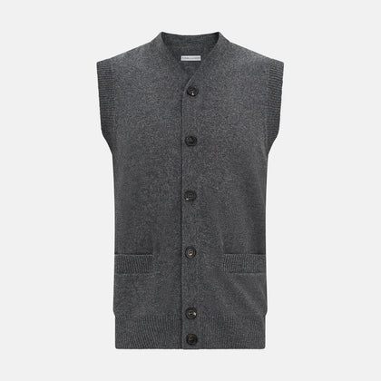 Charcoal Grey Cashmere Sleeveless Cardigan