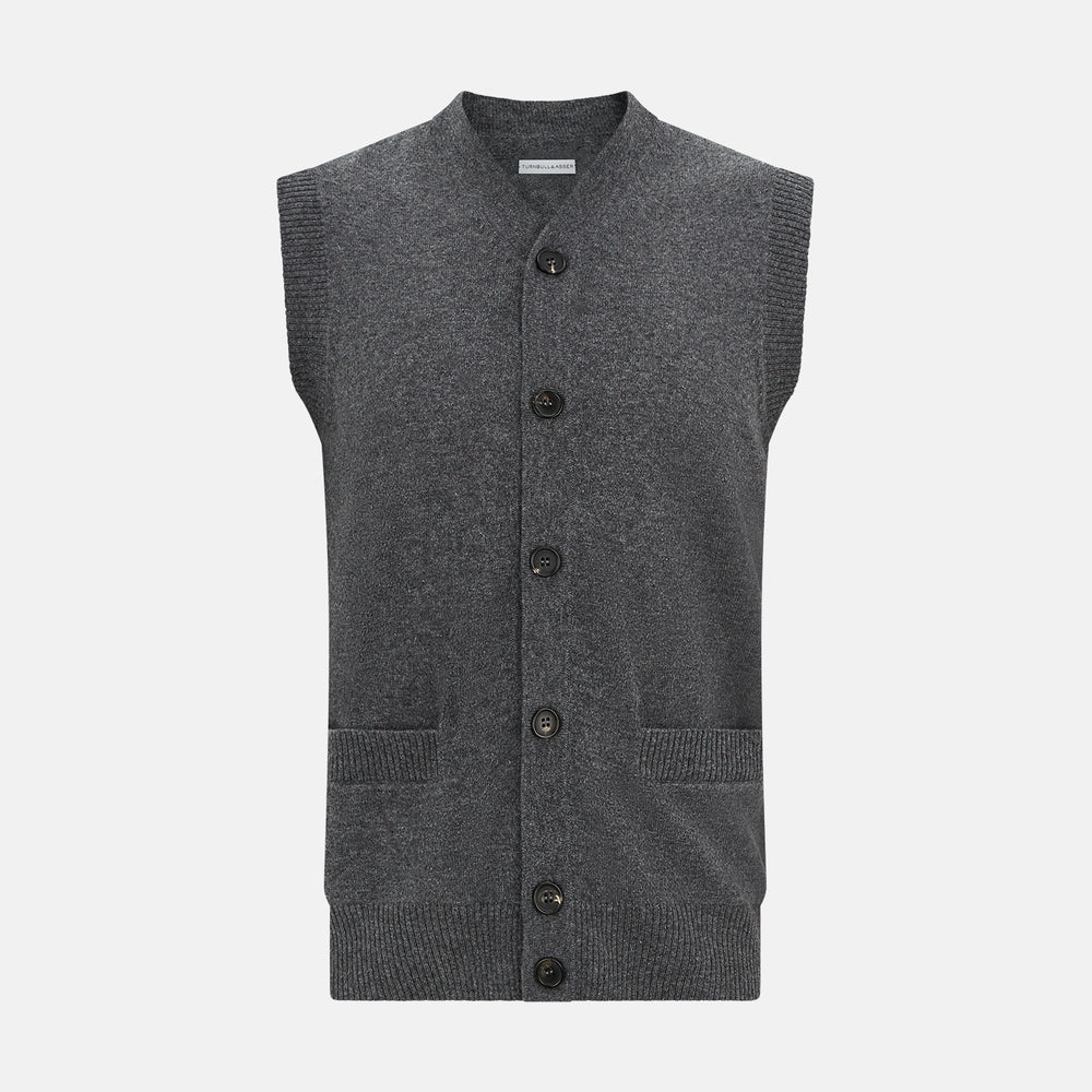 Charcoal Grey Cashmere Sleeveless Cardigan Turnbull Asser