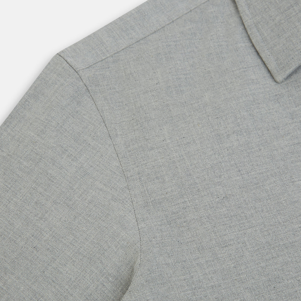 The Grey Westminster Shirt by Turnbull & Asser features a classic collar and white buttons, expertly crafted in Britain. This long-sleeve button-up is shown against a plain white background.