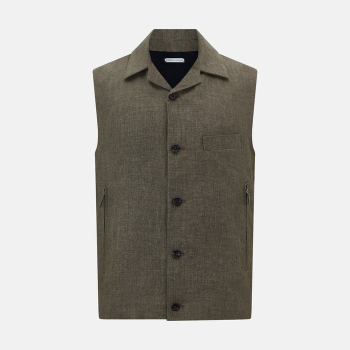 Olive Collared Linen Waistcoat