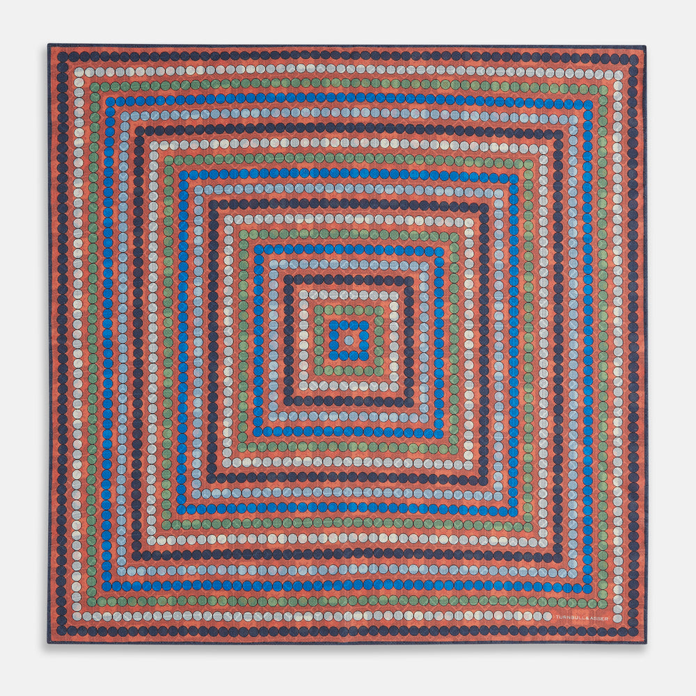 Orange Dots and Floral Tile Double-Sided Silk Pocket Square