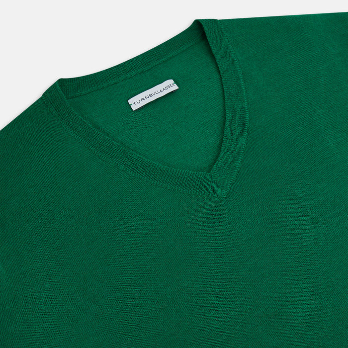 Hunter Green Fine Merino V-Neck Jumper Image 1
