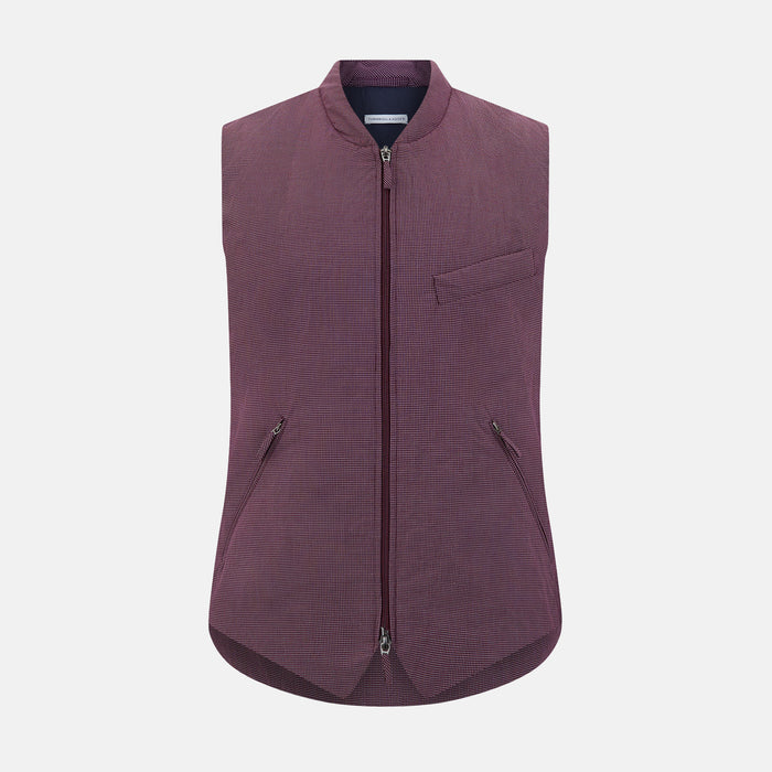Burgundy Pin Check Padded Gilet