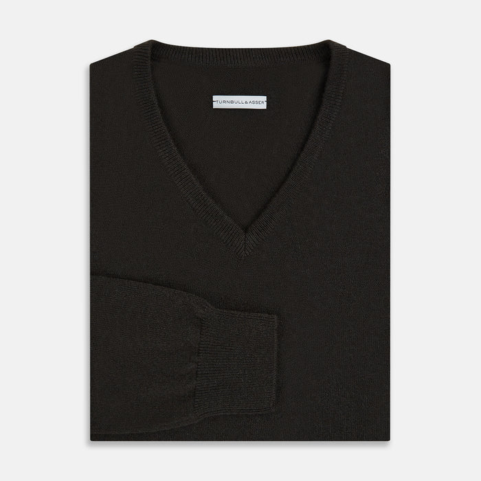 Dark Brown Cashmere V-Neck Jumper Image 3