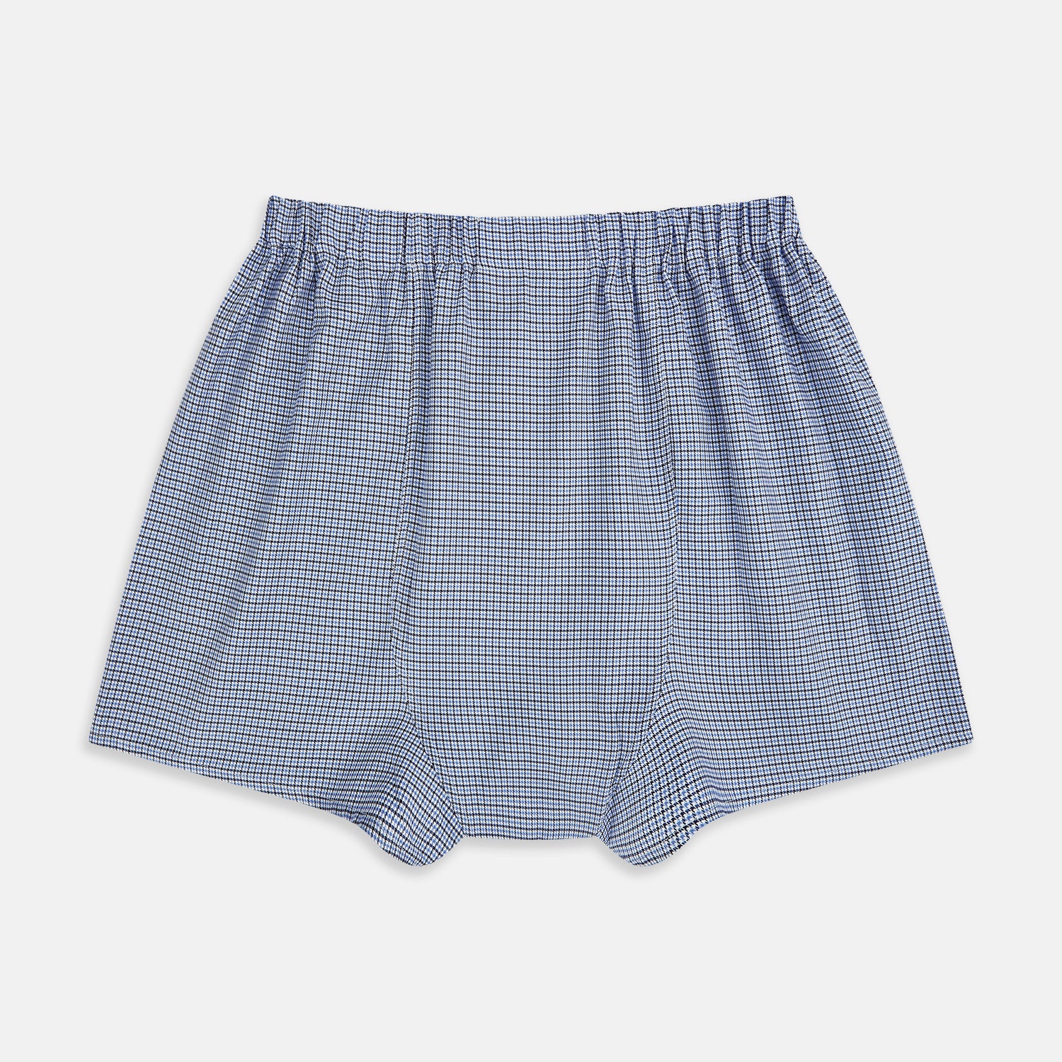 View 2 of product The Blue Houndstooth Godfrey Boxer Shorts by Turnbull & Asser feature Italian cotton and an elastic waistband—ideal for anyone seeking luxurious men's underwear.