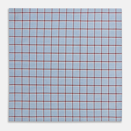 Blue and Burgundy Windowpane Check Hand-Rolled Handkerchief