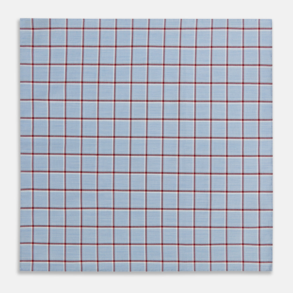 Blue and Burgundy Windowpane Check Hand-Rolled Handkerchief