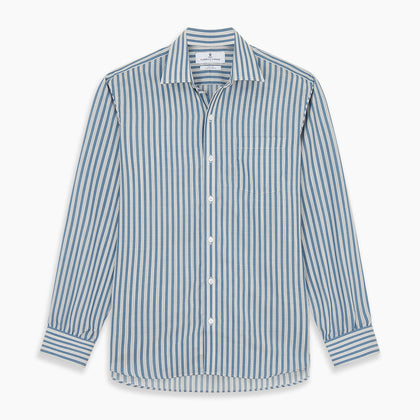 Pale Blue Multi Stripe Weekend Fit Wool Shirt with Derby Collar and 1 Button Cuffs Image 5