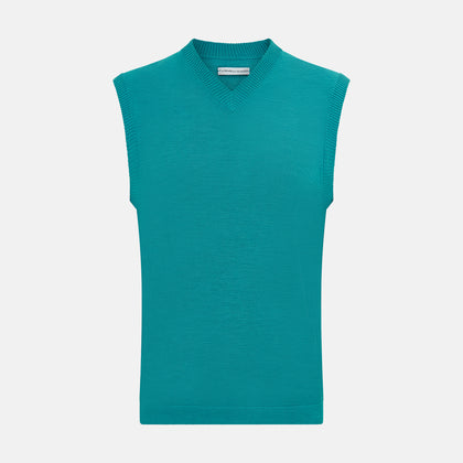 Turquoise Fine Merino V-Neck Vest