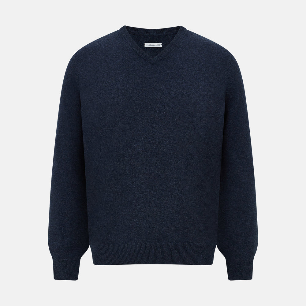 Navy Melange Cashmere V-Neck Jumper