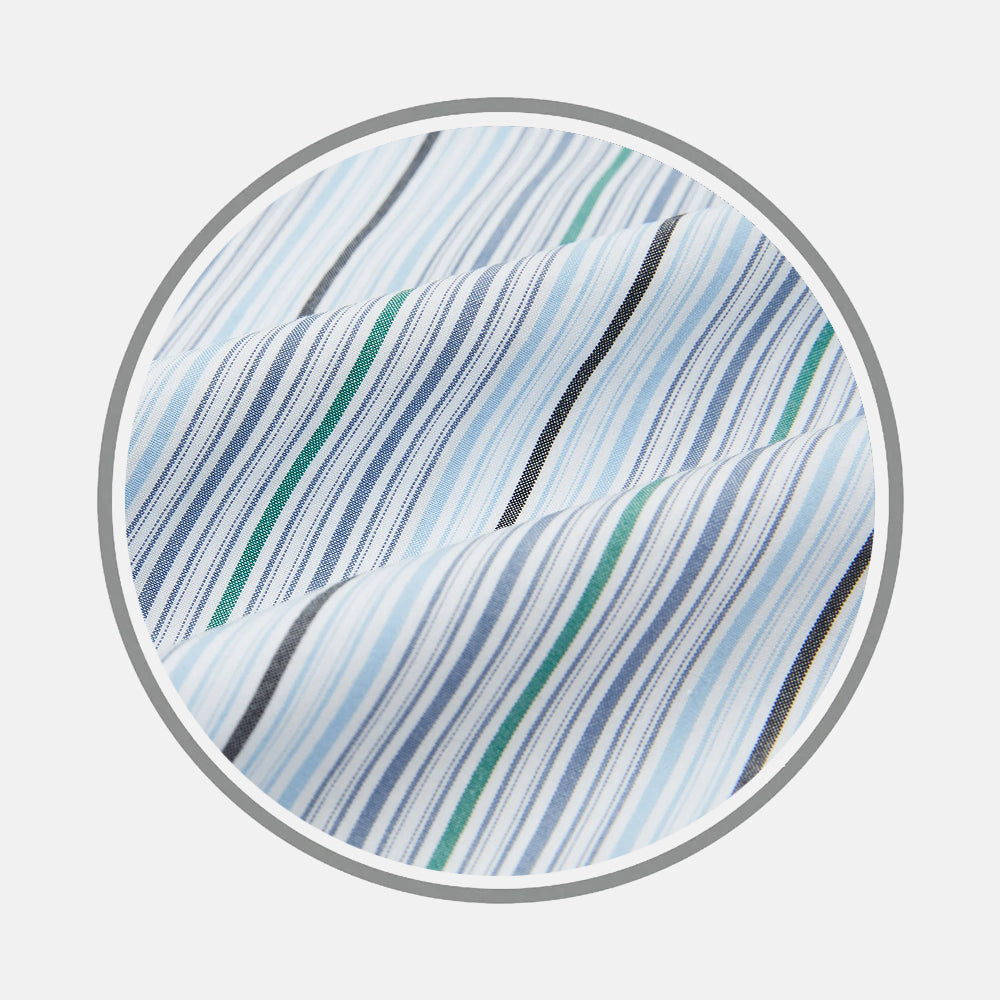 Blue and Green Multi Track Stripe Fabric