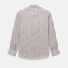 View 3 of product The Burgundy Halo Stripe Westminster Shirt by Turnbull & Asser features long sleeves, a button-up front, a Westminster collar, and thin vertical brown and white stripes, shown on a plain white background.