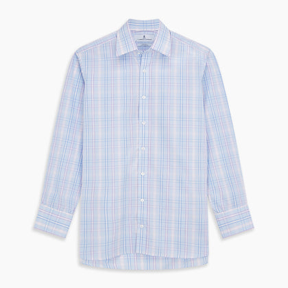 Pink and Light Blue Check Cotton Regular Fit Mayfair Shirt Image 5