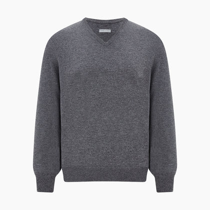 Storm Grey Cashmere V-neck Jumper Image 5