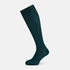 View 1 of product A single Forest Green Long Sock by Turnbull & Asser, featuring a ribbed texture and over the calf length, is displayed upright on a plain light gray background.