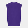 View 3 of product The Turnbull & Asser Purple Fine Merino V-Neck Vest is a sleeveless gentleman’s sweater with a ribbed collar, shown against a plain white background.