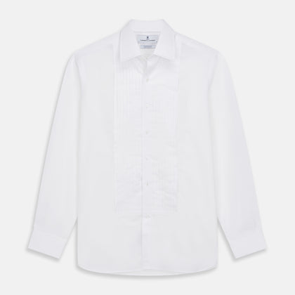 White Pleated Cotton Dress Shirt with T&A Collar and Double Cuffs