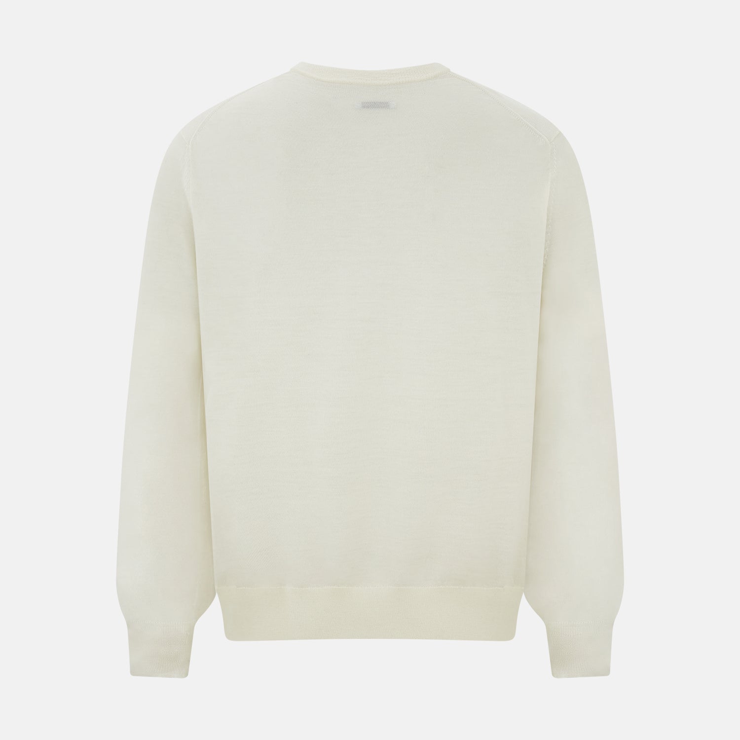 View 3 of product The Turnbull & Asser Cream Fine Merino V-Neck Jumper features long sleeves and classic styling, displayed against a white background.