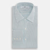 View 5 of product The Turnbull & Asser Forest Melange and Red Overlay Grid Check Westminster Shirt features long sleeves, a pointed collar, and buttoned cuffs, highlighting British craftsmanship. It's shown laid flat against a white background.