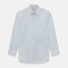 View 1 of product The Turnbull & Asser Blue Graph Check Mayfair Shirt features a classic T&A collar, Mayfair fit, buttoned cuffs, and long sleeves with light blue graph checks on a white background.