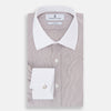 Burgundy Hairline Stripe Shirt with White Collar and Double Cuffs