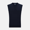 View 1 of product The Turnbull & Asser Navy Cashmere V-neck Vest is displayed against a plain white background.
