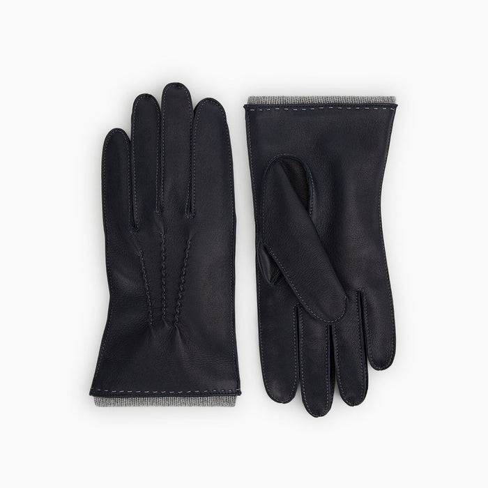 Navy/Grey Cashmere-Lined Hairsheep Leather Gloves Image 2