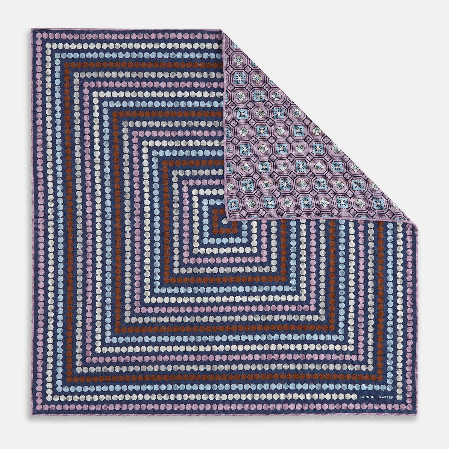 Image 8 of product Azzurro Dots and Floral Tile Double-Sided Silk Pocket Square