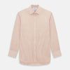 View 1 of product The Orange Micro Shadow Check Mayfair Shirt by Turnbull & Asser features a T&A collar, button-down front, and buttoned cuffs; crafted from Italian cotton in an orange and white check pattern, laid flat on a white background.