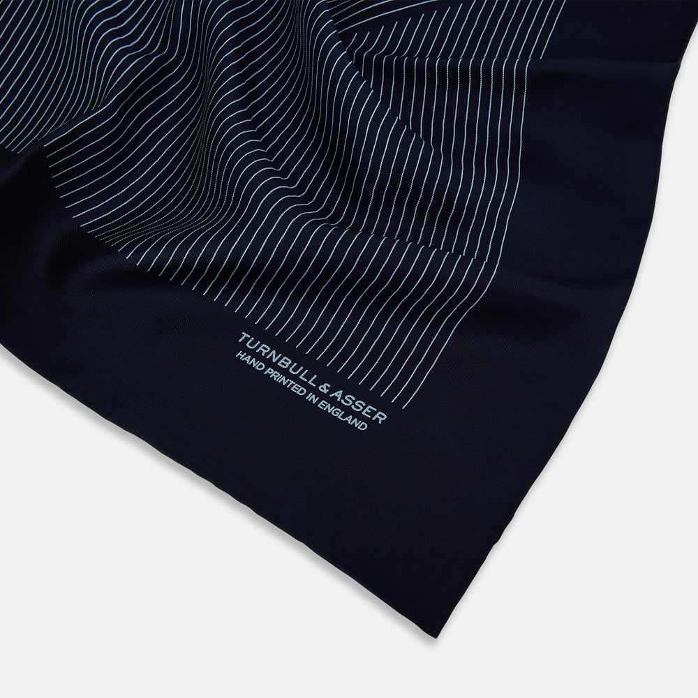 Navy and Light Blue Stripe Silk Pocket Square