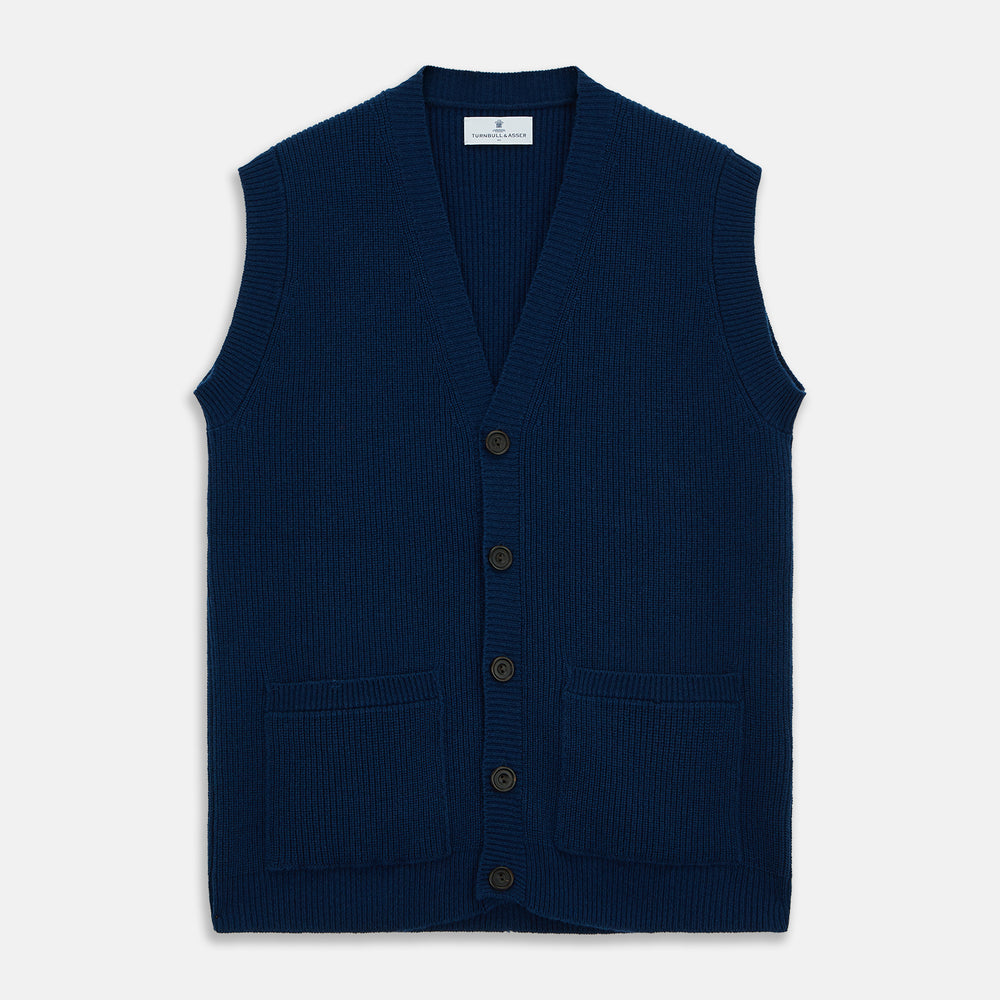 Navy Sleeveless Cashmere Cardigan