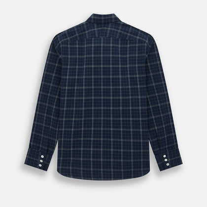 Indigo and White Thin Plaid Check Windsor Shirt Image 2