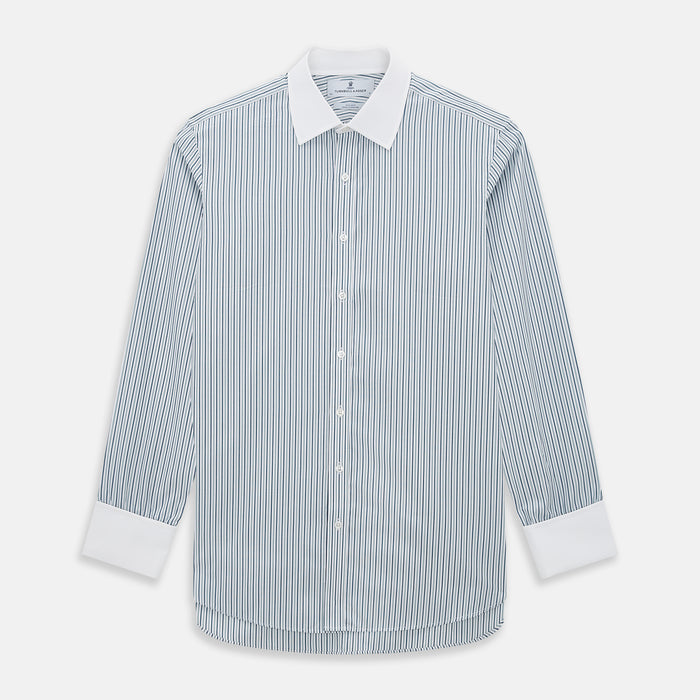 Green Double Stripe Shirt with Contrast T&A Collar and Cuffs