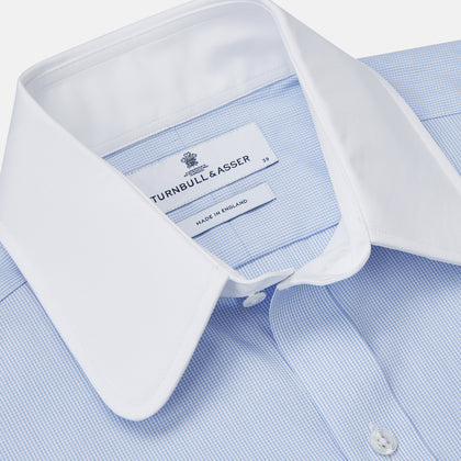Micro Blue Check with White Collar and Cuff Shirt Image 3
