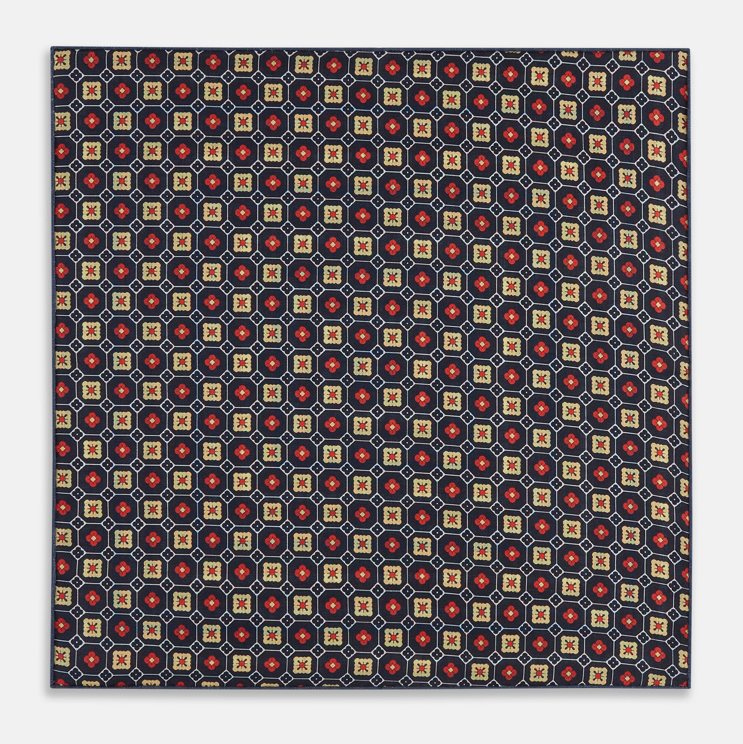 Image 10 of product Orange Dots and Floral Tile Double-Sided Silk Pocket Square