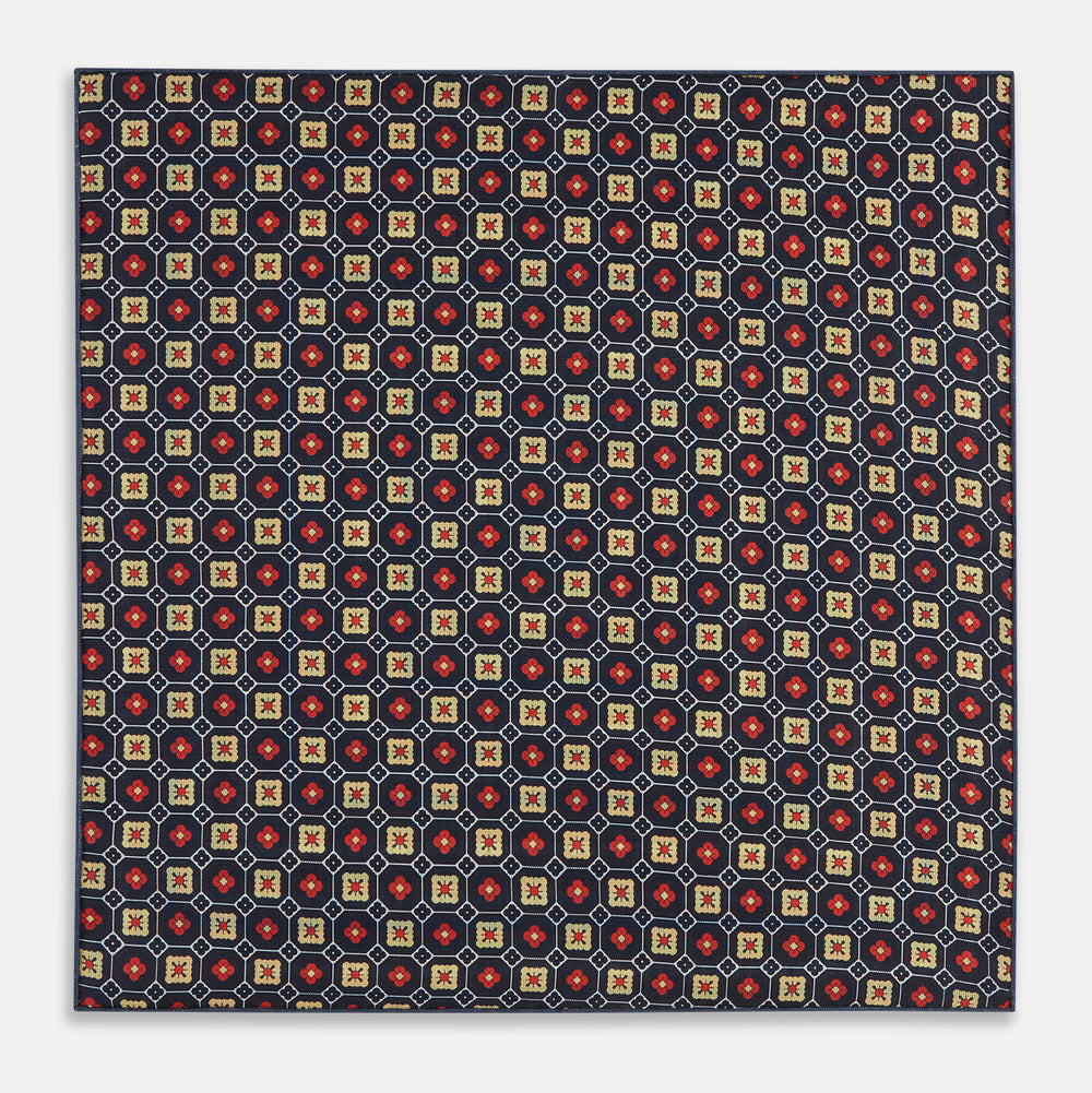 Orange Dots and Floral Tile Double-Sided Silk Pocket Square