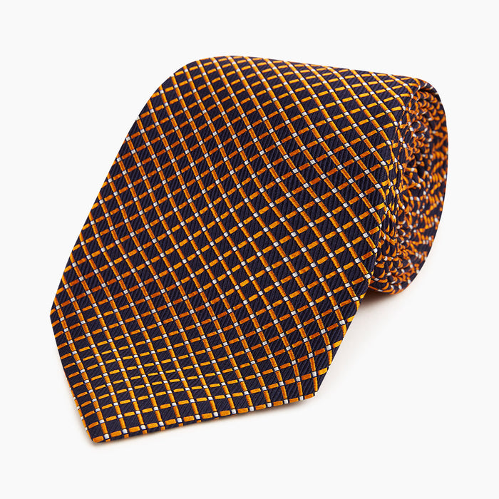 Orange and Navy Diamond Silk Tie Image 4