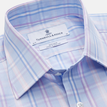 Pink and Light Blue Check Cotton Regular Fit Mayfair Shirt Image 3