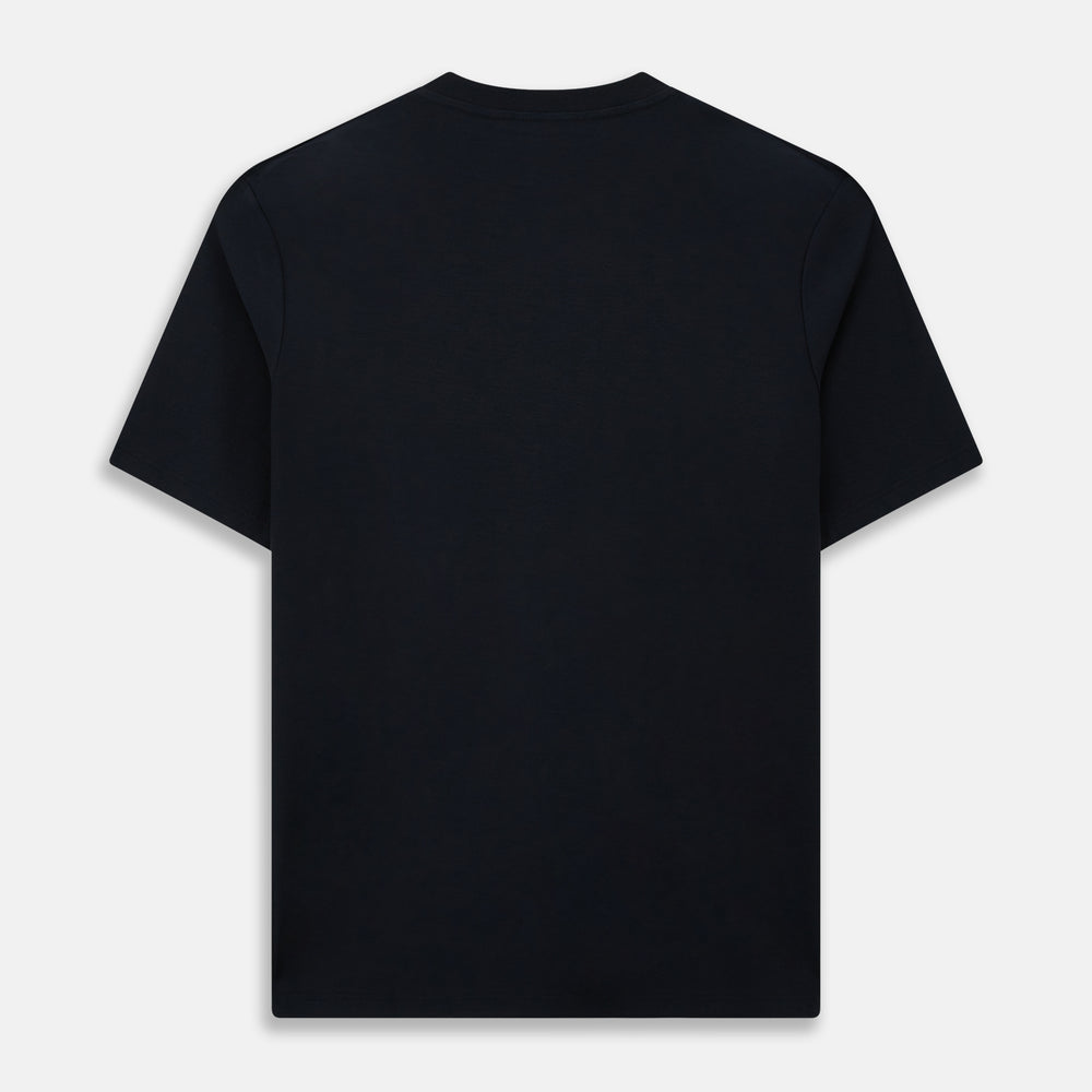 A versatile, high-quality navy short-sleeve t-shirt by Turnbull & Asser, featuring a classic crew neckline, laid flat on a white background.
