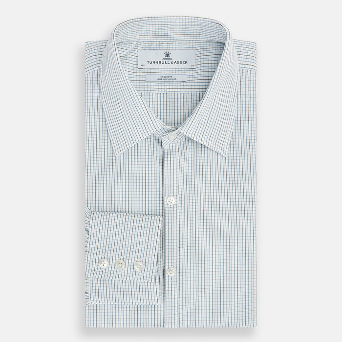 Pale Blue and Navy Grid Check Westminster Shirt Image 4