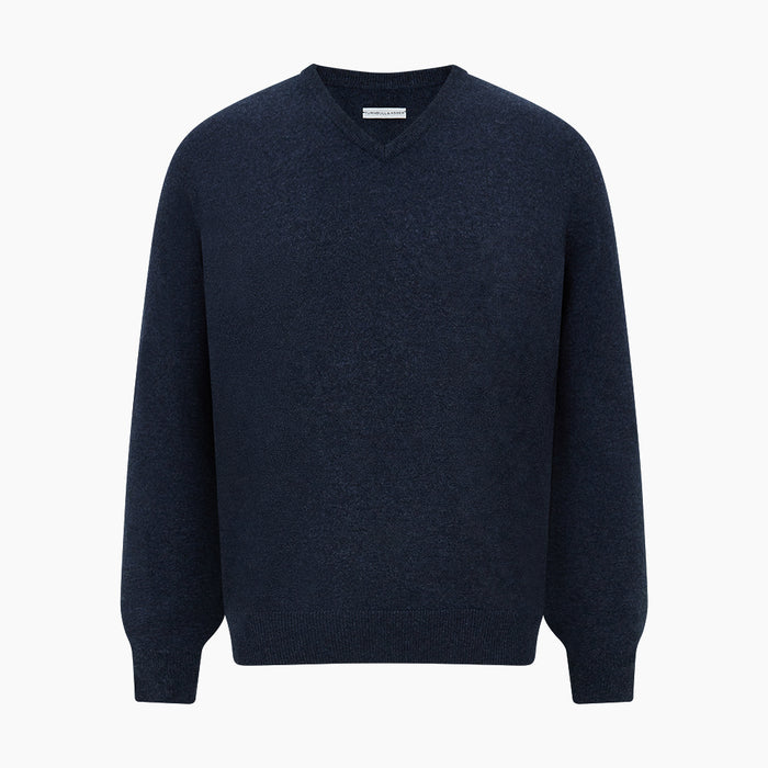 Navy Melange Cashmere V-Neck Jumper Image 4